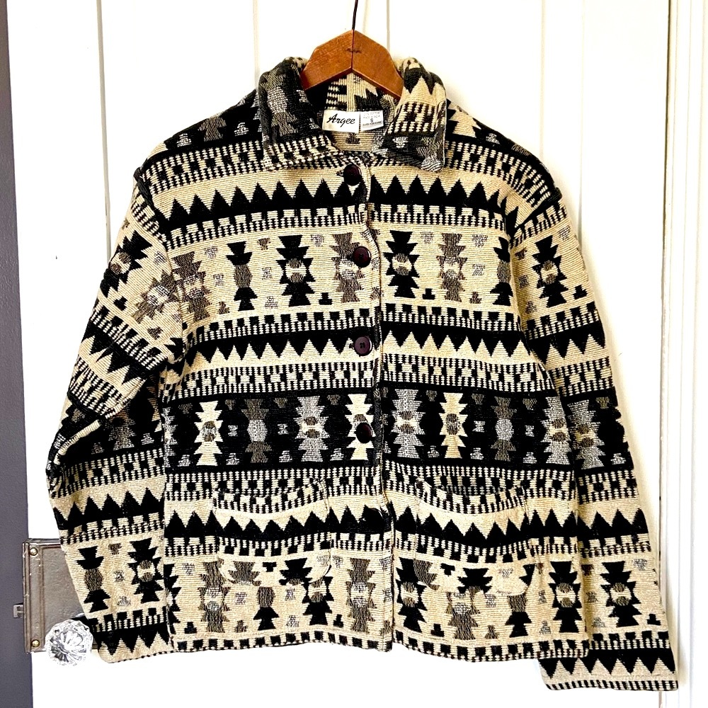 Vntg Woven Tapestry Boho South West Design Button-down Jacket Unisex Art